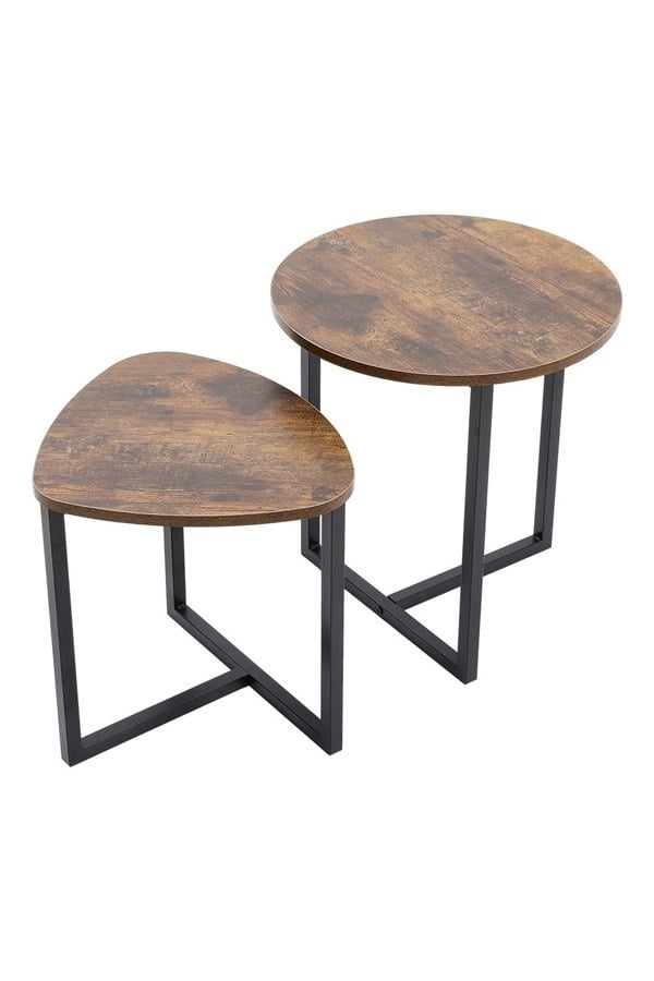Living and Home Vintage Brown Round and Triangular Nesting Side Table Set