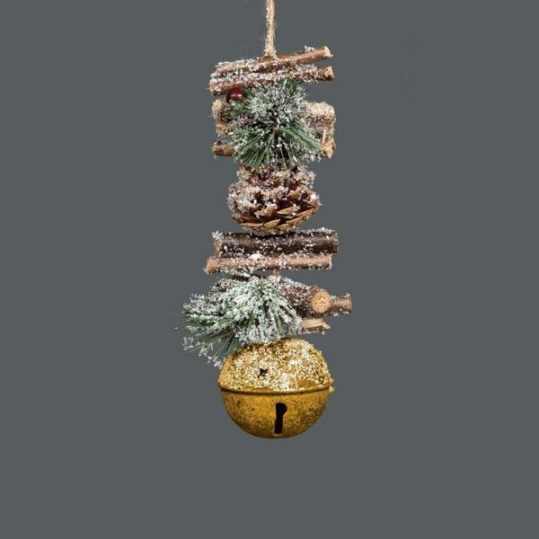 33cm Hanging Decoration with Jingle Bells, Wooden Sticks, Berries and Pinecones for Christmas Home Wall or Door image 1