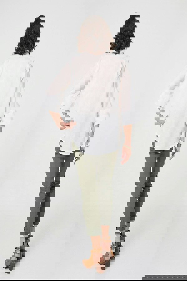 White | Floral Embroidered Texture V-Neck Blouse
