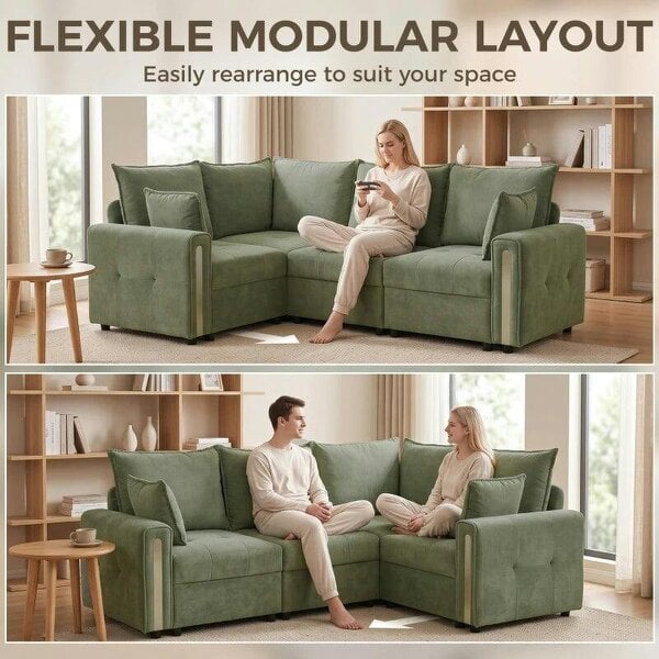 228cm L Shaped Sofa with Lift-Up Storage, 3-Seater Sectional Sofa with Wide Deep Seat, Dark Green