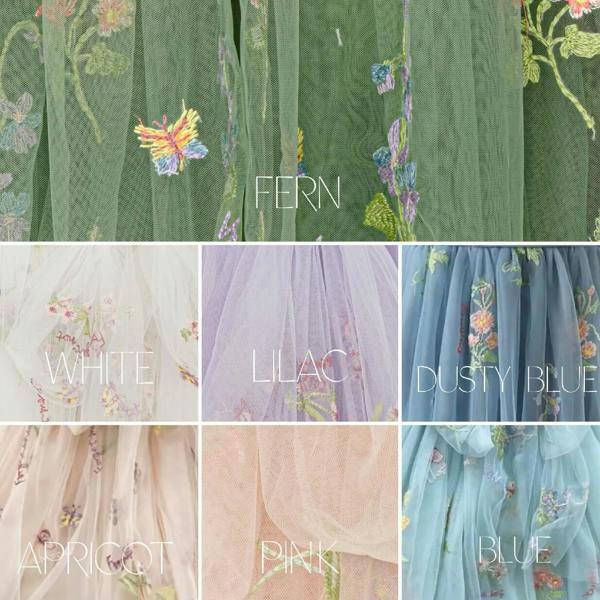 Collage of embroidered fabric swatches in various colors with labels.
