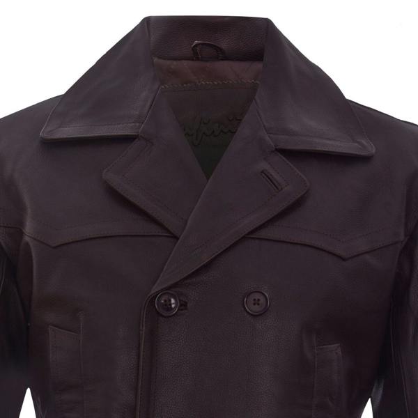 Infinity Leather Mens Cow Hide Dr Who Naval German Pea Coat Leather Jacket