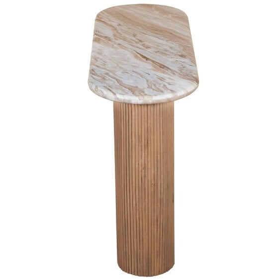 Wyld Haus Boston Natural Oak and Brown Marble Pedestal Console Table