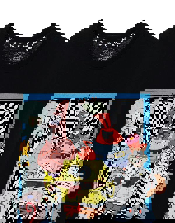 SpongeBob SquarePants Mens Black Checkerboard Group Short Sleeved T-Shirt