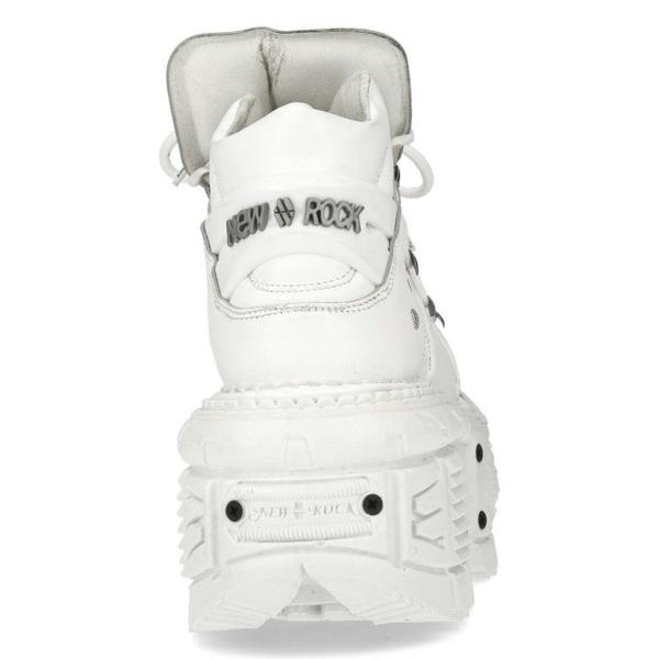 New Rock Unisex White Leather Gothic Punk Boots- M-TANK106-C1