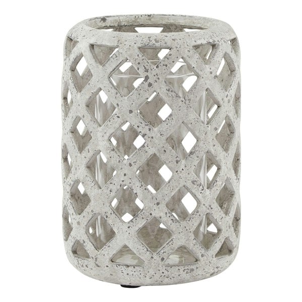 Hill Interiors Stone Effect Hurricane Lantern - Grey