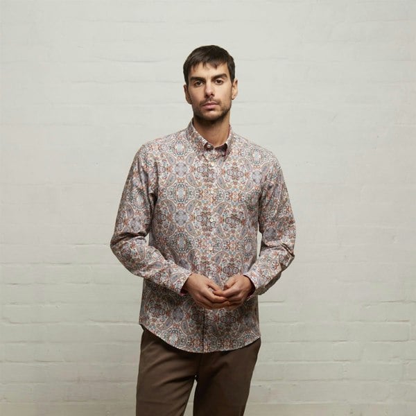 Gabicci V53GW02 Mens Noah Woven Print Shirt Gabicci Vintage - CREAM