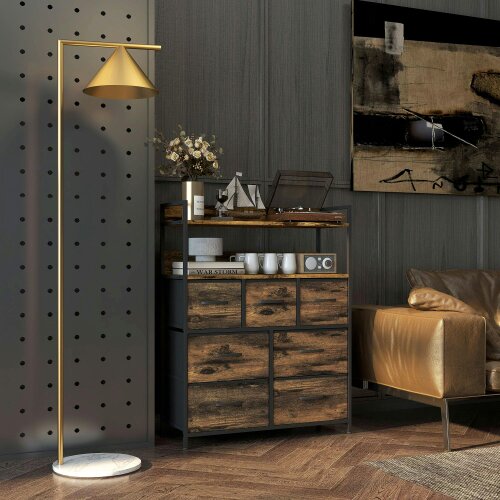 Wyld Haus Haco Fabric And Wood Rustic Brown 7 Drawer Rustic Storage Chest