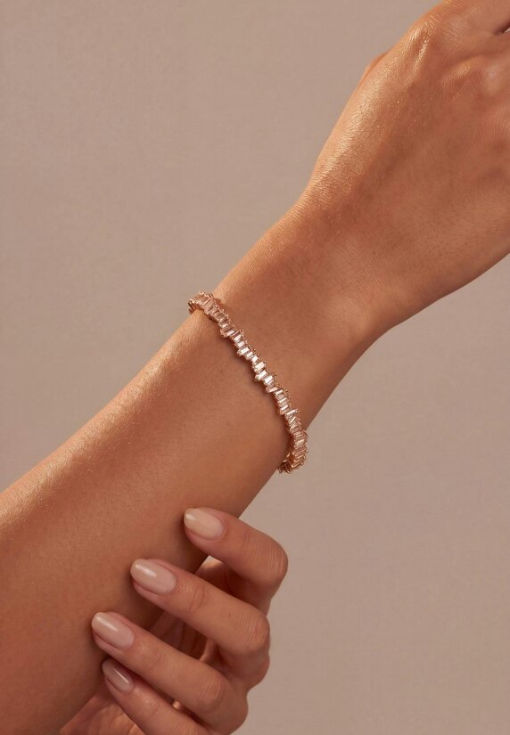 Latelita Baguette Ice Cuff Bangle Rosegold Finish