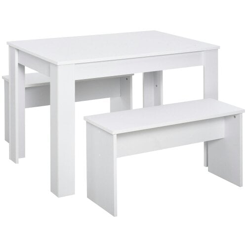 Wyld Haus Sono Wooden White Dining Table With 2 Benches For Compact Spaces