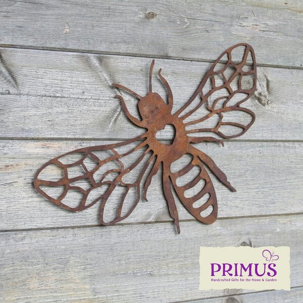 EDH Door Hardware Rusted Metal Honey Bee Silhouette Wall Art – 24 x 38 CM | Rustic Bee Wall Hanging for Indoor & Outdoor