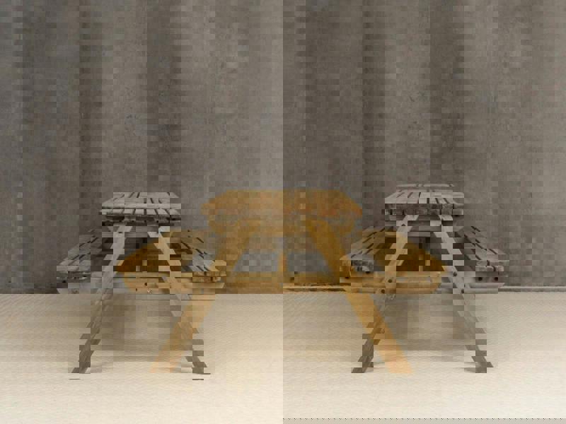 Fortem Rounded Pub Style Picnic Table and Benches Set - Rustic Finish Wooden Outdoor Dining Set for Gardens, Patios, and Pubs