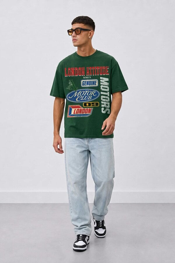 London Attitude Oversized Heavyweight Vintage Racing T-Shirt