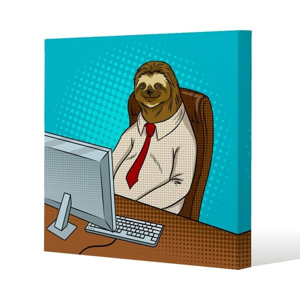 Benjamin Tate Design Sloth animal office worker pop art retro Slim Style Canvas Print  75x75cm , 15mm Slim Real wood.
