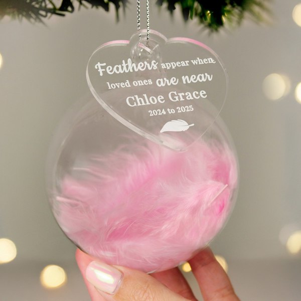 Personalised Memento Company Personalised Pink Memorial Feather Bauble