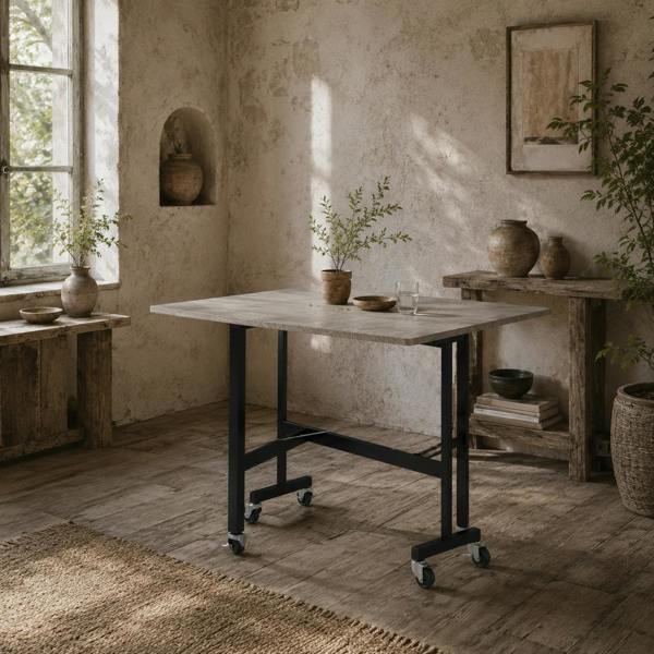 Wyld Haus Neseva Wooden Grey Wood Effect Drop Leaf Dining Table With Wheels Seating 6