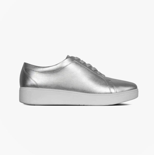 FitFlop RALLY Womens Leather Trainers Silver
