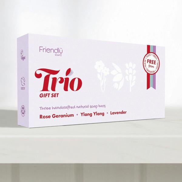 Friendly Soap Trio Gift Set - Rose Geranium, Ylang Ylang, Lavender
