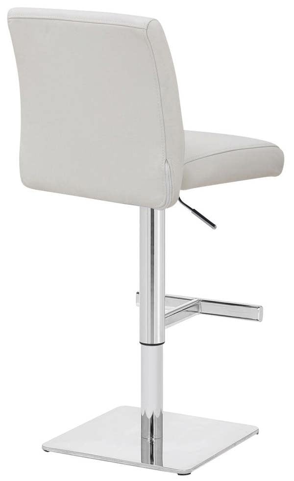 Lamboro Snella White Real Leather Kitchen Bar Stool, Adjustable Height with Weighted Base