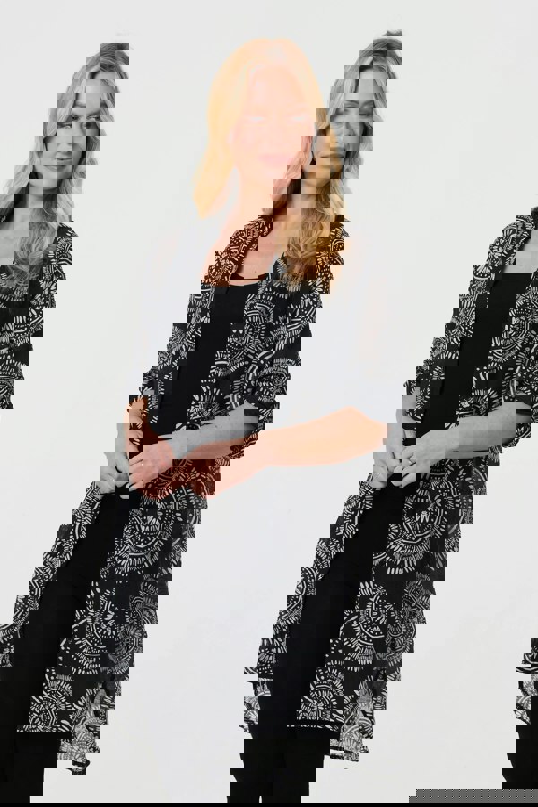 Black | Abstract Sheer Relaxed Longline Blouse
