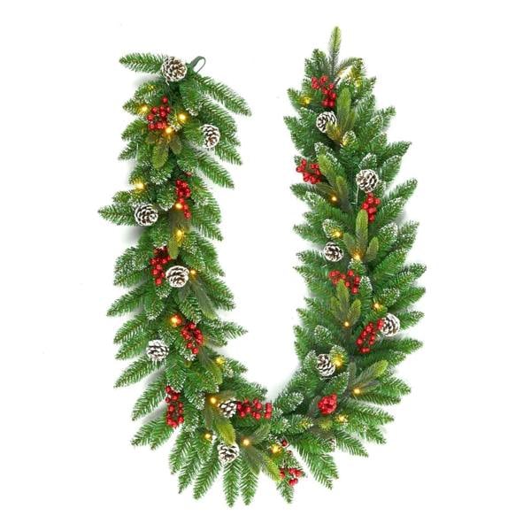 2m Green Pre-Lit Christmas Garland with Warm White LEDs, Berries, Pine Cones and Frosted Tips image 1