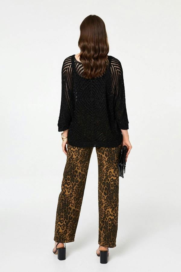Black | Sparkly Sheer Mesh 3/4 Sleeve Top