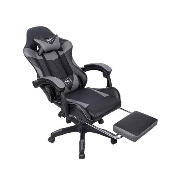 Neo Grey & Black PU Leather Gaming Chair with Footrest