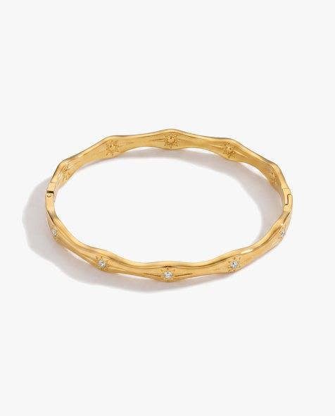 Elk & Bloom Chunky Wave Solitaire 14K Gold Bangle