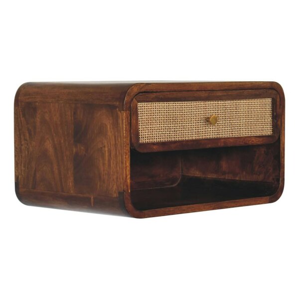 Wyld Haus Como Chestnut Wall Mounted Open Woven Bedside Table with Drawer