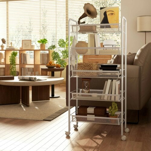 Wyld Haus Visovi Metal White 5 Basket Steel Storage Trolley With Wheels