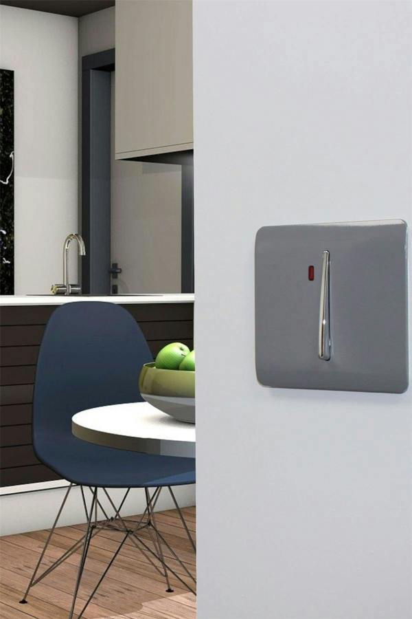 Trendi Switch 1 Gang 45 Amp Cooker Switch with Neon in Warm Grey