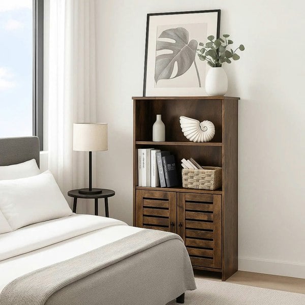Modcraft Rustic Brown Floor Standing Cabinet with Louvered Doors & Adjustable Shelf
