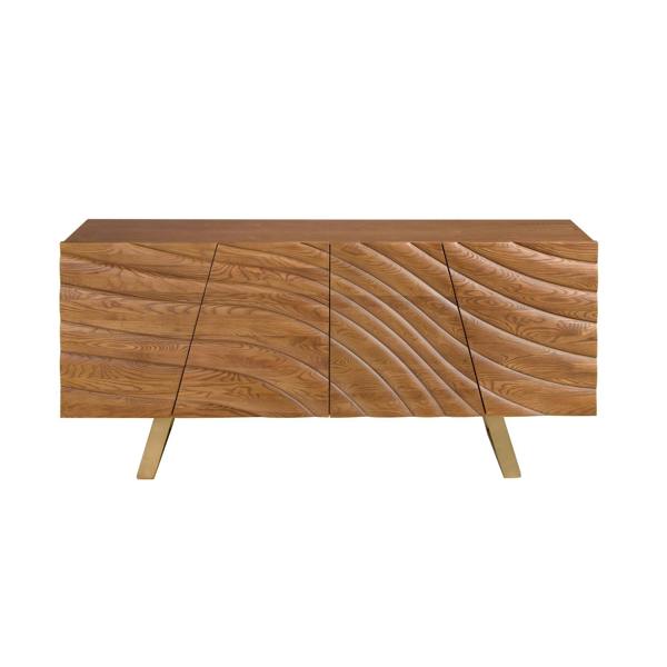 Angel Cerdá Sideboard in light walnut and polished gold-coloured steel 3298