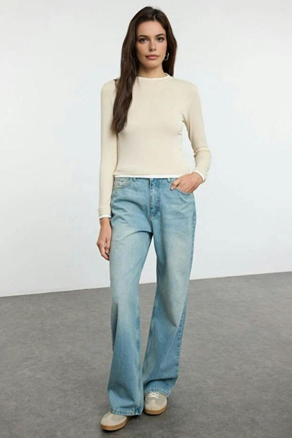 WOVCOR Color Block Fitted Knit Blouse