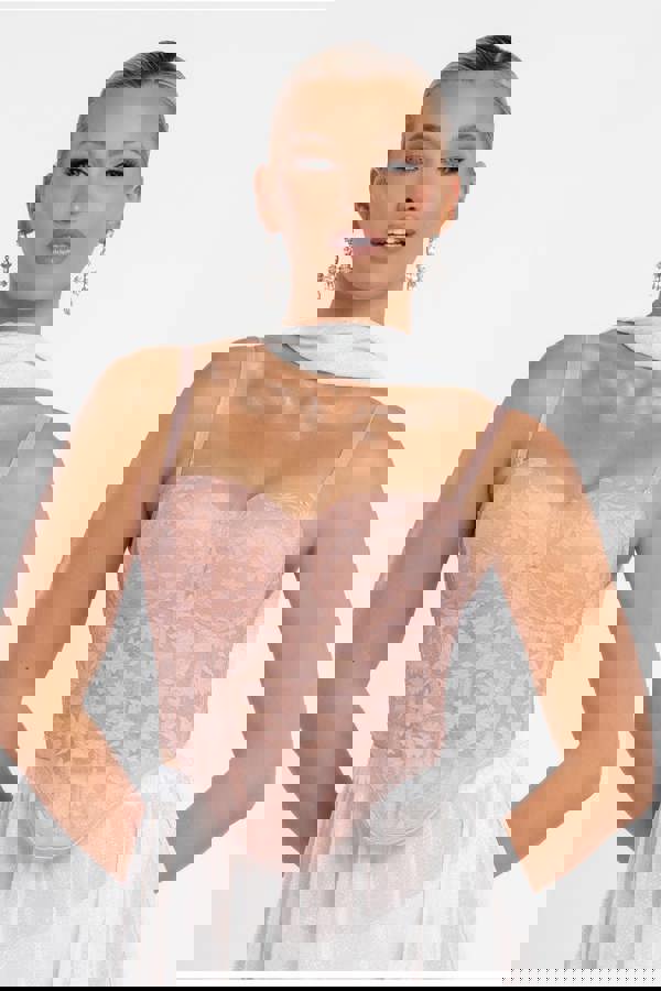 Textured Floral Mesh Corset T254