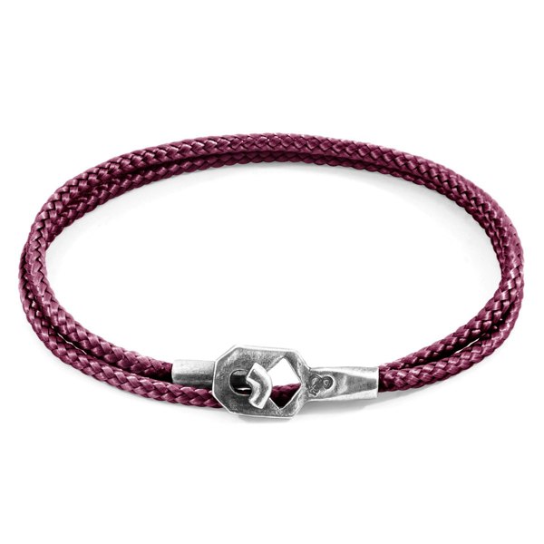 Anchor & Crew Aubergine Purple Tenby Silver and Rope Bracelet 