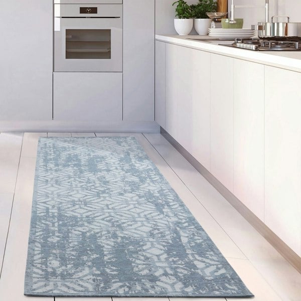 Machine Washable Flatweave Rug Geometric in Blue