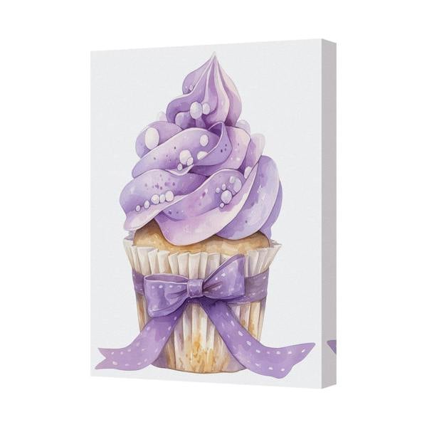 Benjamin Tate Design Purple Frosted Cupcake Canvas Wall Art With Lavender Ribbon