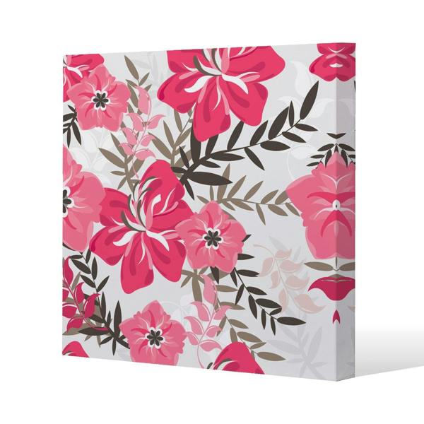 Benjamin Tate Design Red & Pink Floral Slim Style Canvas Print  30x30cm , 15mm Slim Real wood.