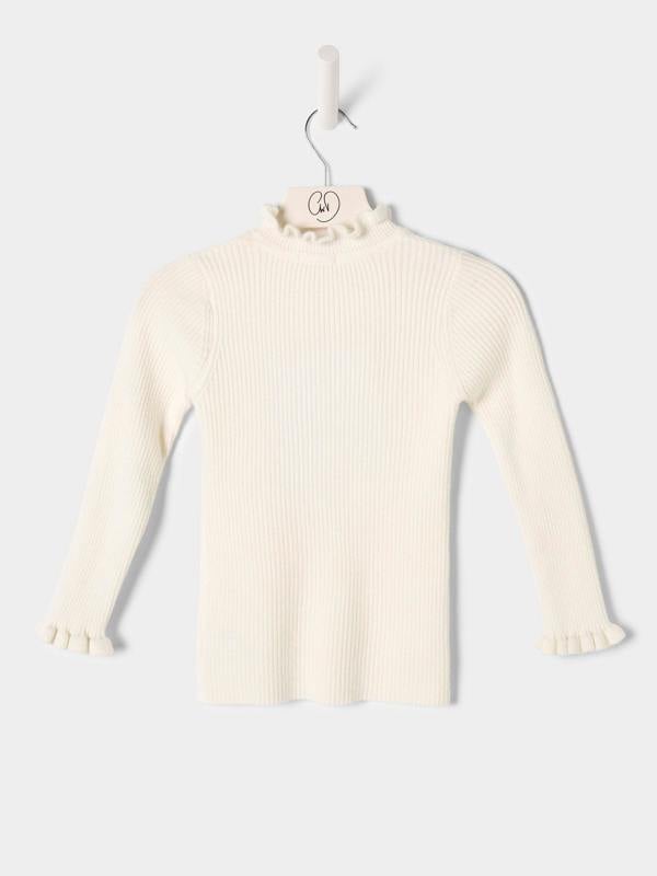 GWD Girls Greta Knitted Top Ruffle Front Rib Jumper Available in Black and Cream