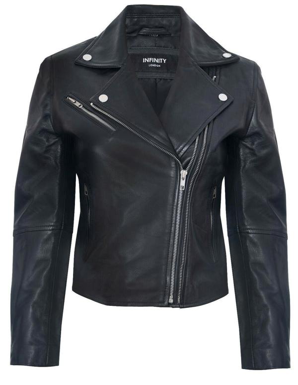 Womens Leather Retro Biker Jacket-Madeley - Upperclass Fashions 