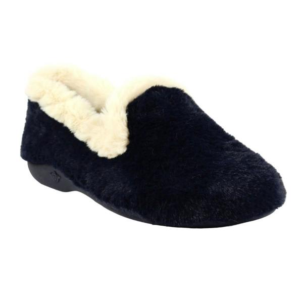 Lunar Womens/Ladies Shake Faux Fur Trim Slippers - Navy - 