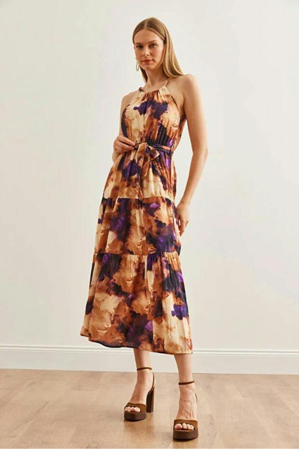 Hoxton Gal Halter Neck Belted Midi Dress