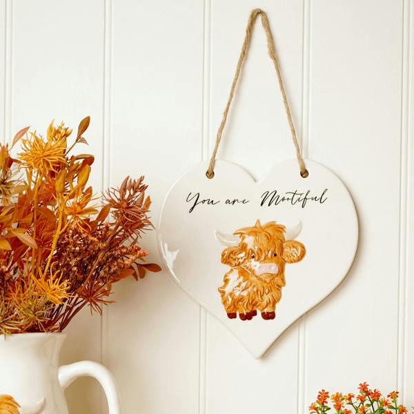 Country Living Highland Cow Heart Shaped Plaque - You are Mootiful
