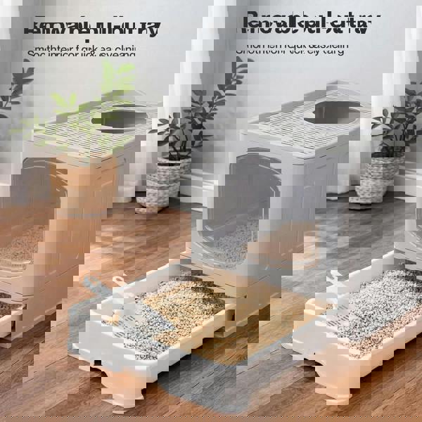 Skylos Cat Litter Box Foldable Entry Top Exit Anti Tracking Cat Litter Tray