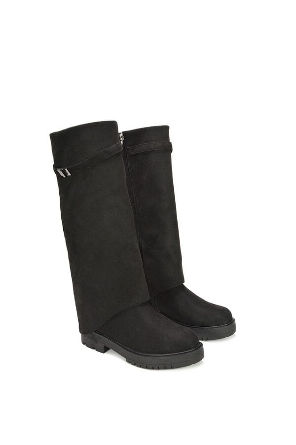 XY LONDON Chunky Low Heel Knee High Fold Over Boots