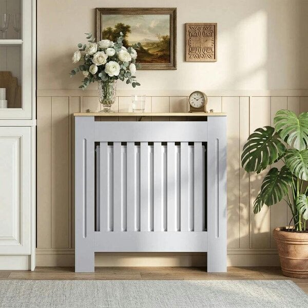 Bobobiy Heater Cover, Radiator Cover Slatted Painted MDF Lined Grill Grey, 78W x 19D x 81H cm - Grey