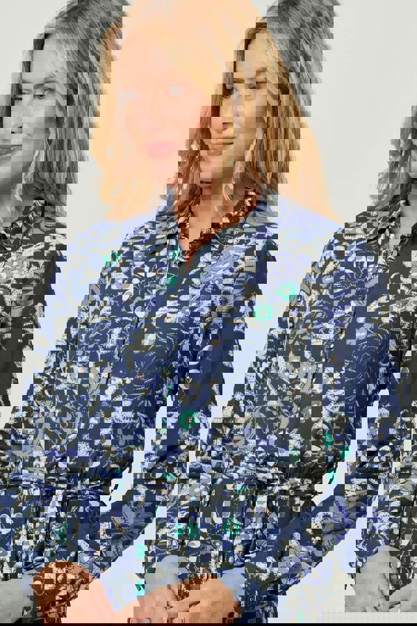 Navy | Floral Tie Waist Tiered Midi Dress
