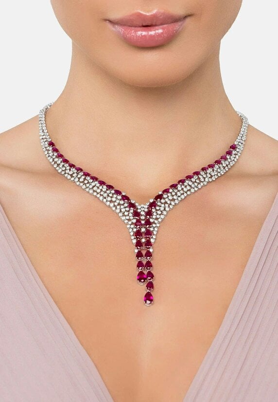 Latelita Baroness Statement Necklace Ruby Silver