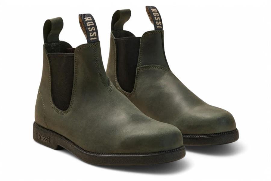 Rossi Boots Rossi 607 Booma Moss Olive Green Leather Chelsea Boots